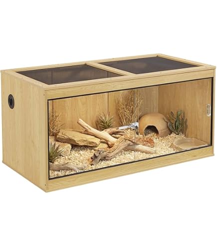 Amazon | リクガメ ケージ 60×40×40cm ブラック｜爬虫類飼育ケース 3口